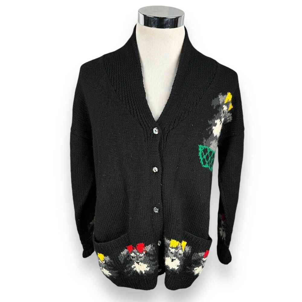 Vintage Jayson Younger Dog Cardigan Sweater‎ Women’s Medium Shitzu Terrier Black